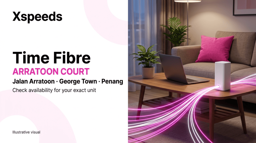 Illustrative Xspeeds Time Fibre cover for Arratoon Court in Jalan Arratoon, George Town, Penang